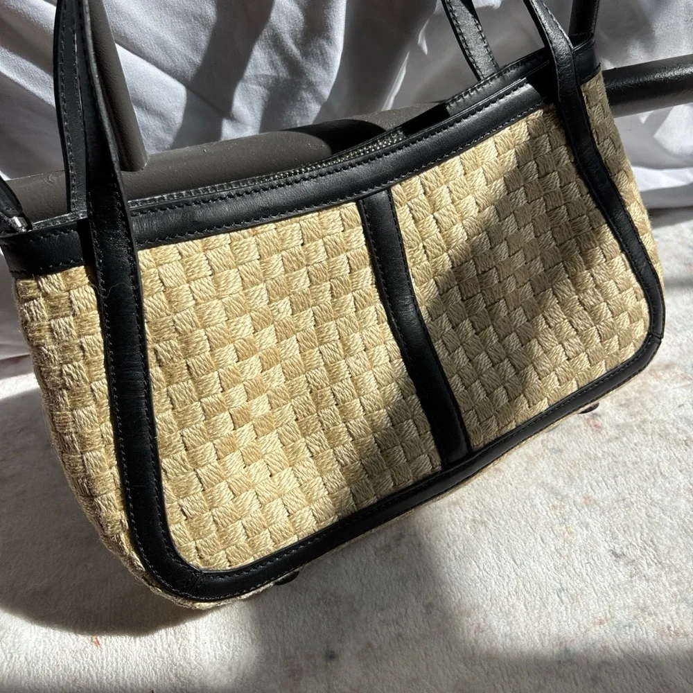 Antonio Melani Black Leather Straw Shoulder Bag - Picture 4 of 6